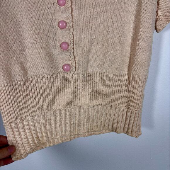 Vintage 1980s Cottage Core Sweater Pale Pink Green Floral Embroidery AS IS - Picture 8 of 15